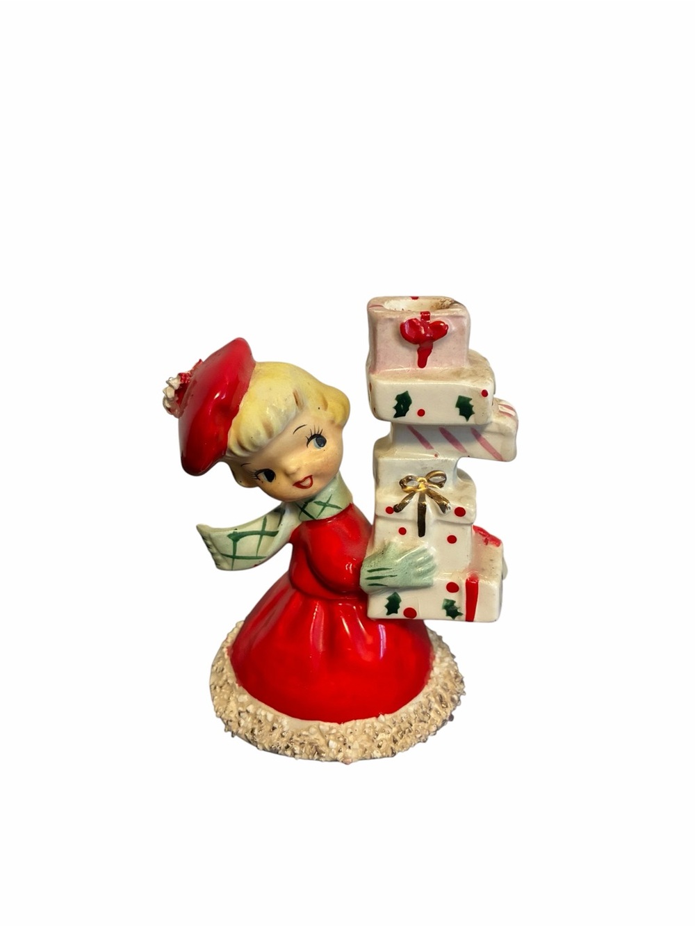Vintage 1959 Holt Howard "Shopper Girl" Christmas Girl Figurine Candle Holder